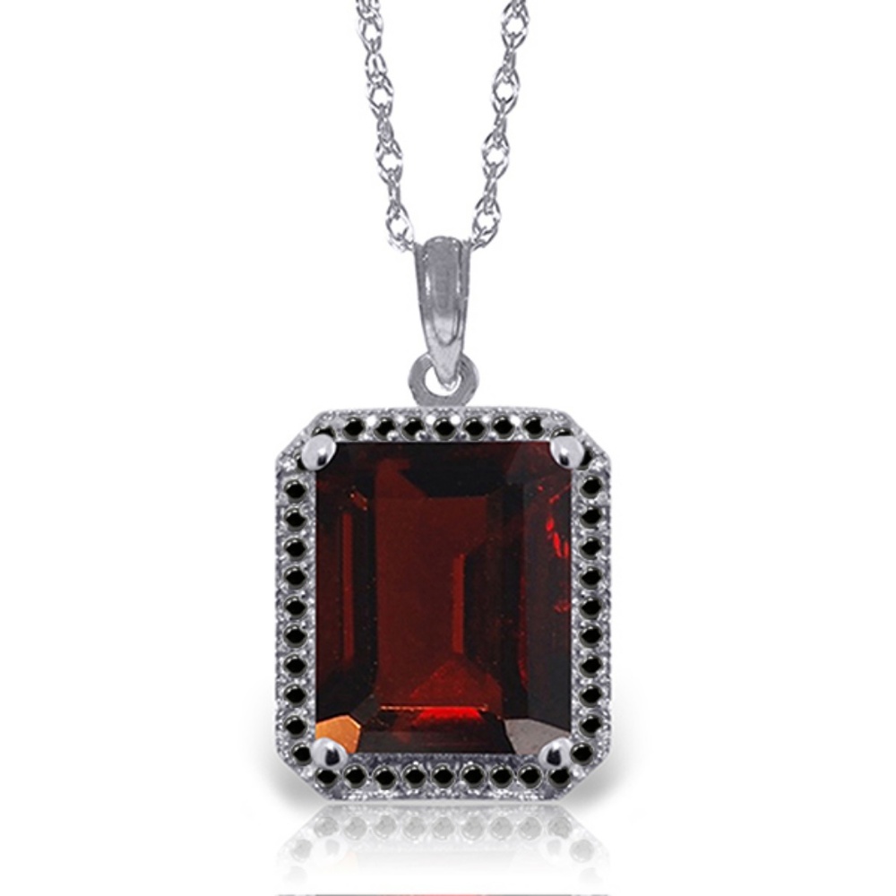 NECKLACE WITH NATURAL BLACK DIAMONDS & GARNET - Picture 1 of 7